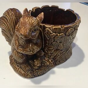 Brown Ceramic Squirrel Planter (in McCoy style) 
5 1.2” tall 7 1/2” long
